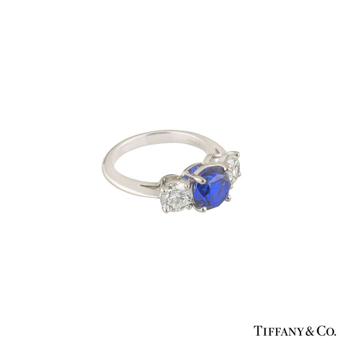 Tiffany & Co. Three Stone Diamond and Sapphire Platinum Ring | Rich ...